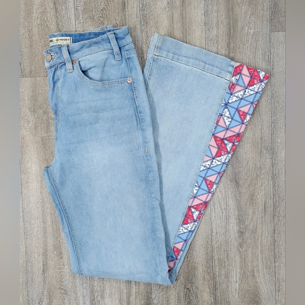 Rock & Roll Denim Hooey Flare Leg High Rise Patchwork Jeans-Size 29